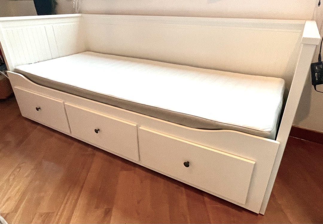 HEMNES day bed/ sofa/queen bed with 3 drawers, Furniture & Home Living, Furniture, Bed Frames