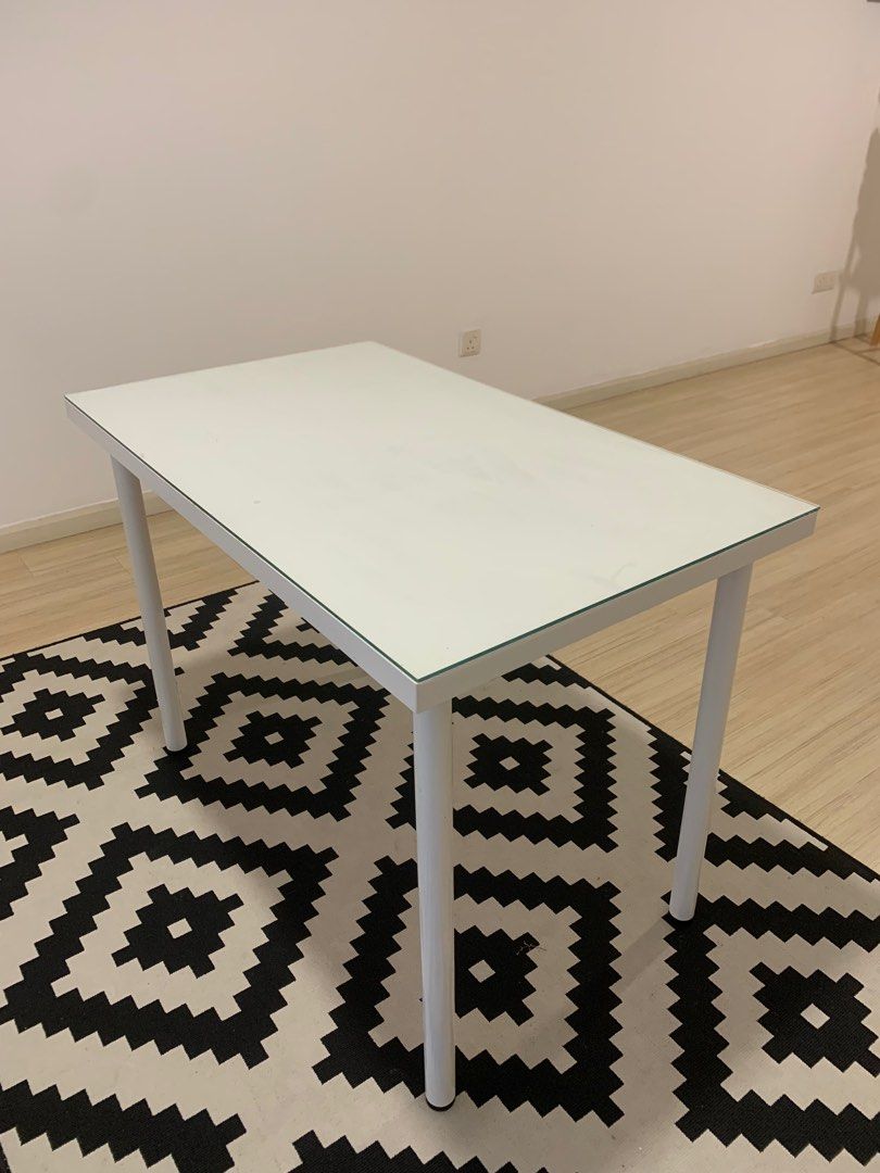 IKEA LINNMON table with tempered glass, Furniture & Home Living