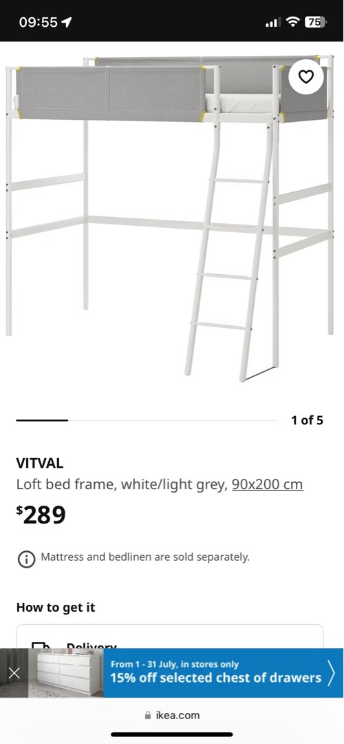 IKEA Vitval loft bed, Furniture & Home Living, Furniture, Bed Frames