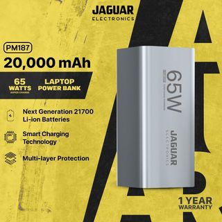 JAGUAR ELECTRONICS Laptop Power Bank PM187 PD 65W 20000mAh with 100W USB-C Cable and Pouch Bag  (Available  Color: Silver)