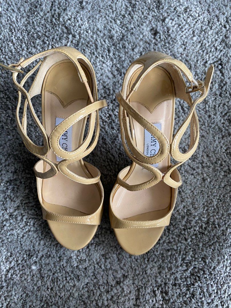 Jimmy Choo patent leather nude shoes sandals ivette 34