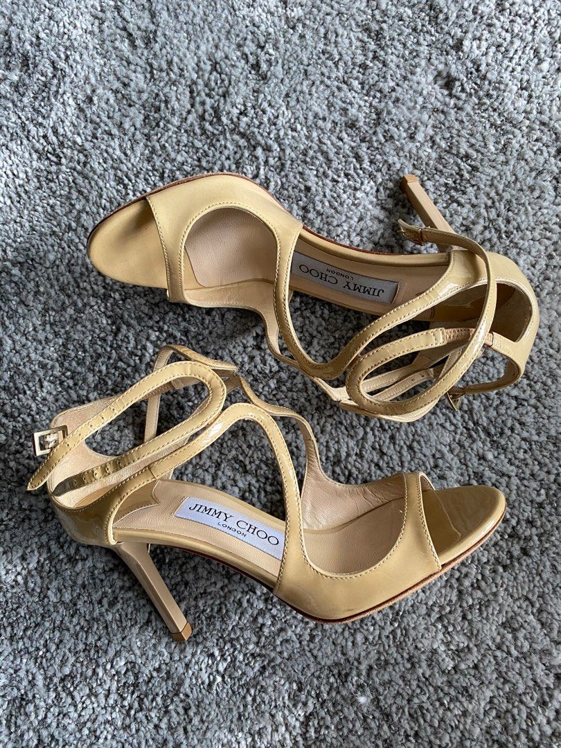 Jimmy Choo patent leather nude shoes sandals ivette 34