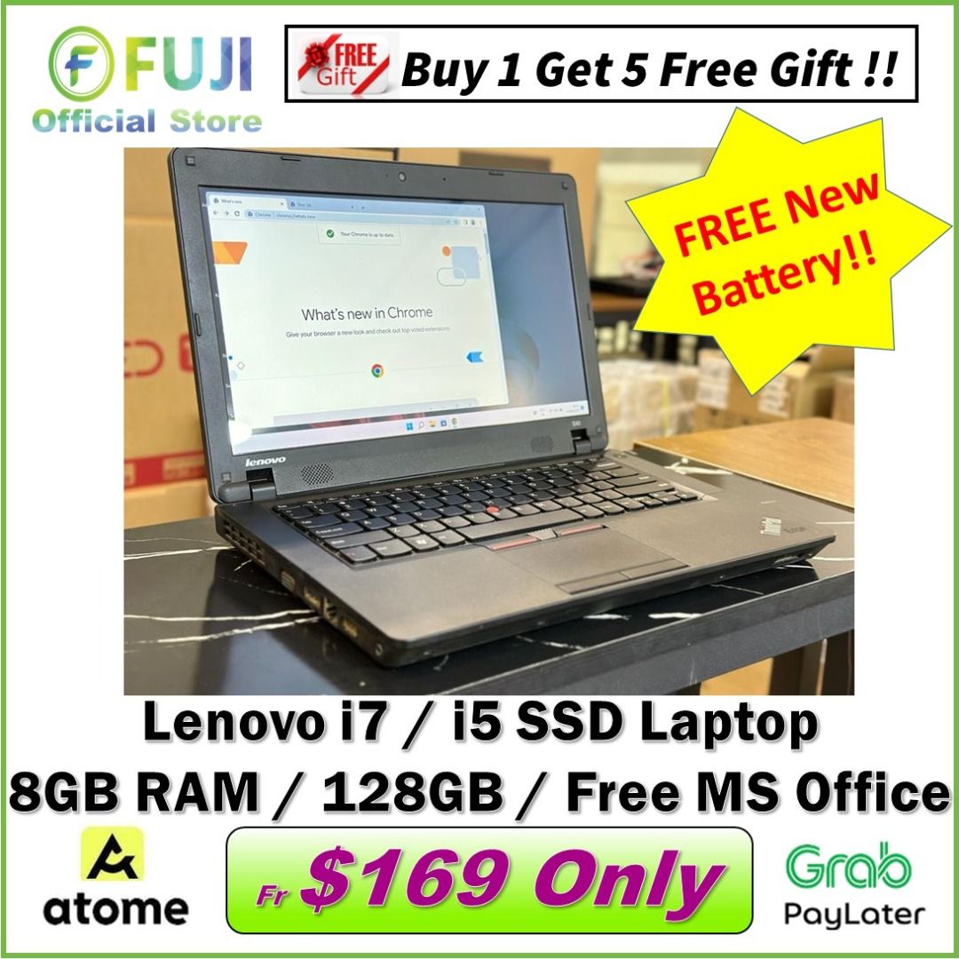 Lenovo intel i7 SSD Laptop With Brand New Battery Wins 11 + Free MS