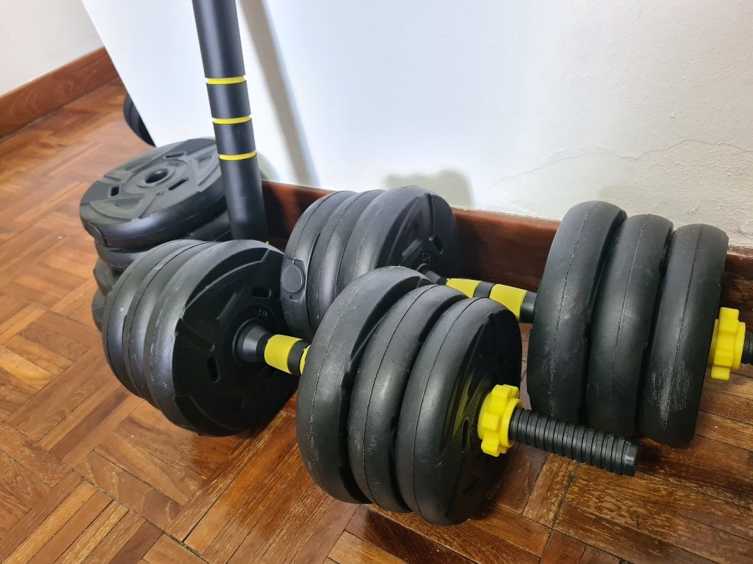 Livfit 30kg adjustable dumbbell convertible barbell set, Sports