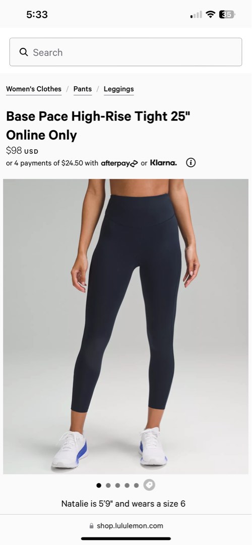 NWT lululemon instill high rise tight 25” true navy size 12