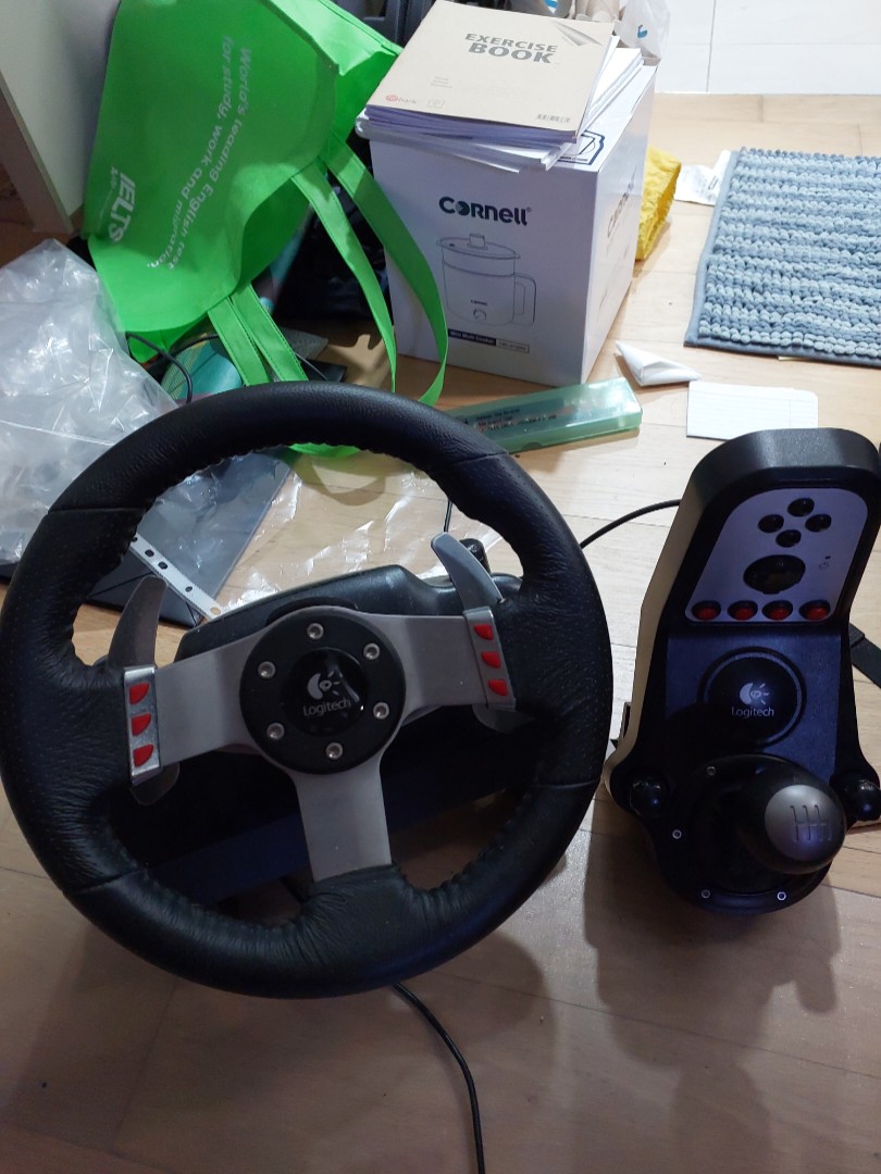 Manual Driving Simulation Set, Logitech G27 Steering Wheel, Pedal & Gear Shift with an APIGA stand, Video Gaming Carousell