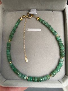 Natural Emerald Bracelet with 18K Japan Gold Balls  and Adjustable Slider