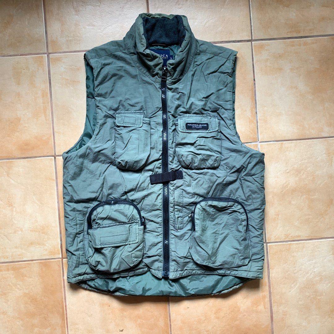 Nautica Jeans Co Olive Green Fishing Vest, Men's Fashion, Coats, Jackets  and Outerwear on Carousell