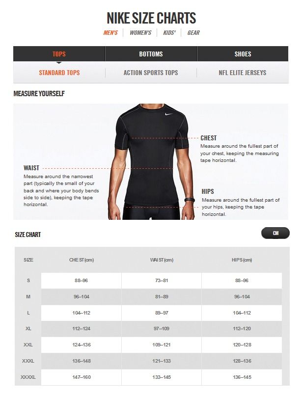 Nike xl shirt size chart sale