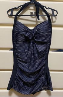 One pc Black halter boyleg polka