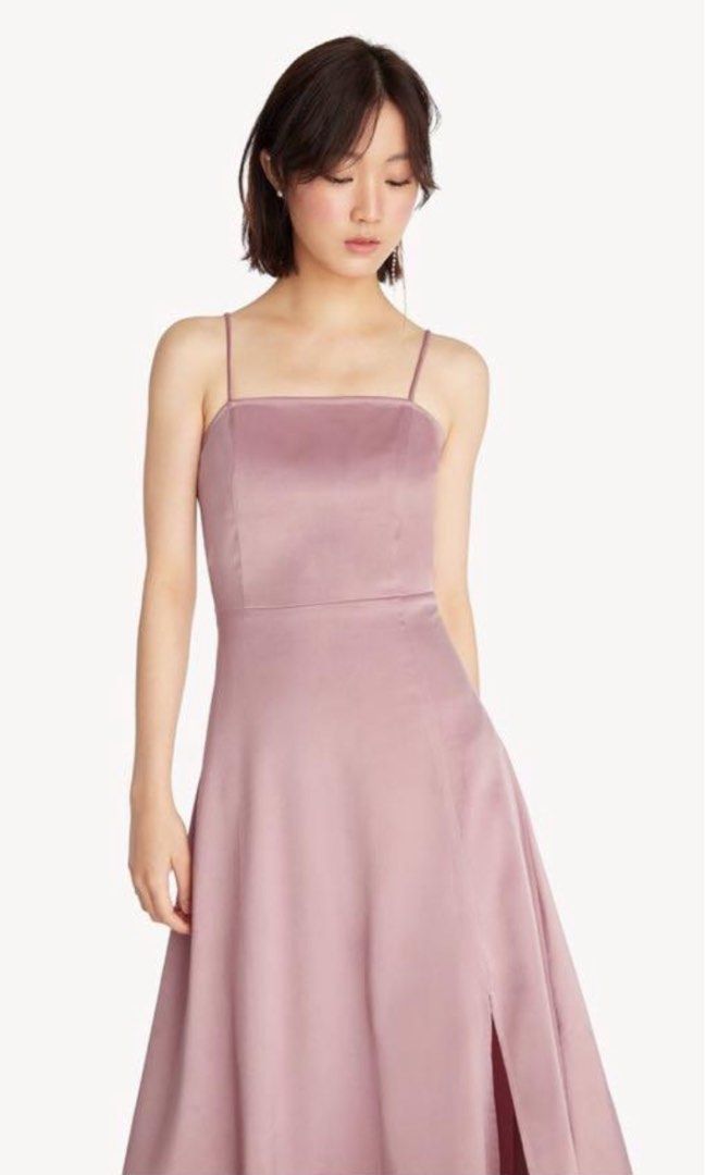 Pomelo pink satin midi slit dress, Women's Fashion, Dresses & Sets