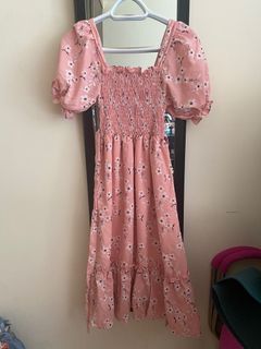 PUFFY SLEEVE DRESS - mini flowers PINK
