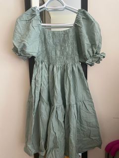 PUFFY SLEEVE DRESS - SAGE GREEN