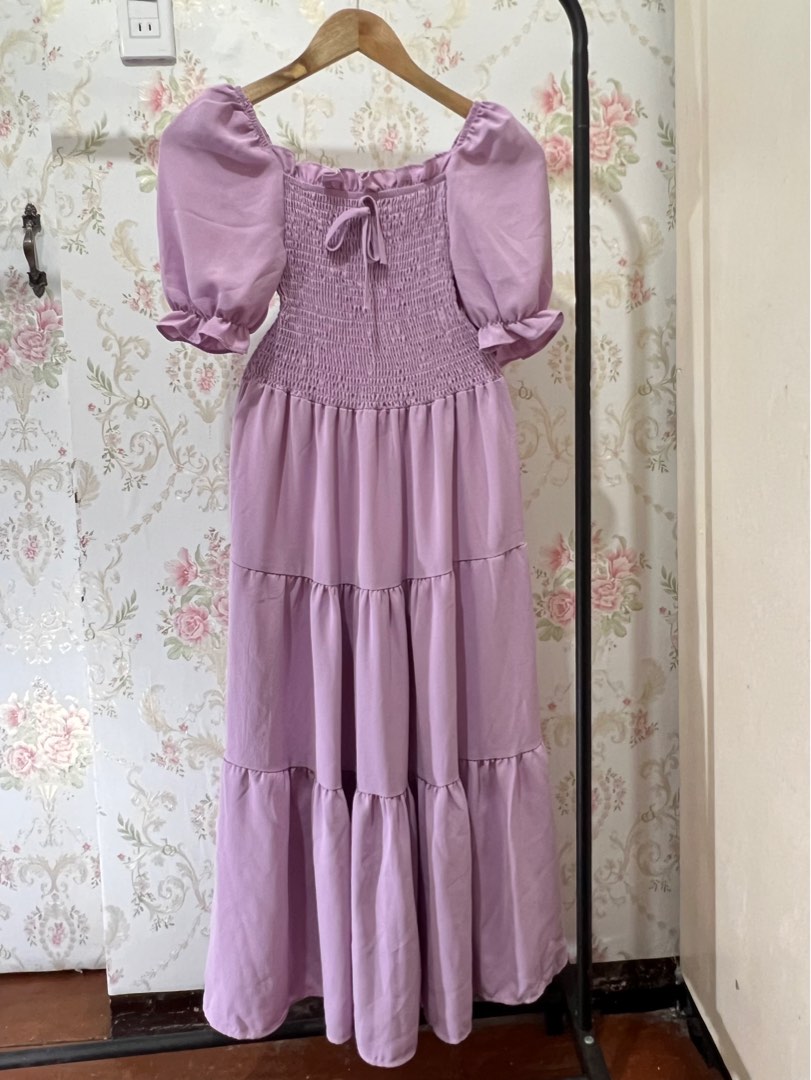 Blue and White Puff Sleeve Maxi dress main image 1
