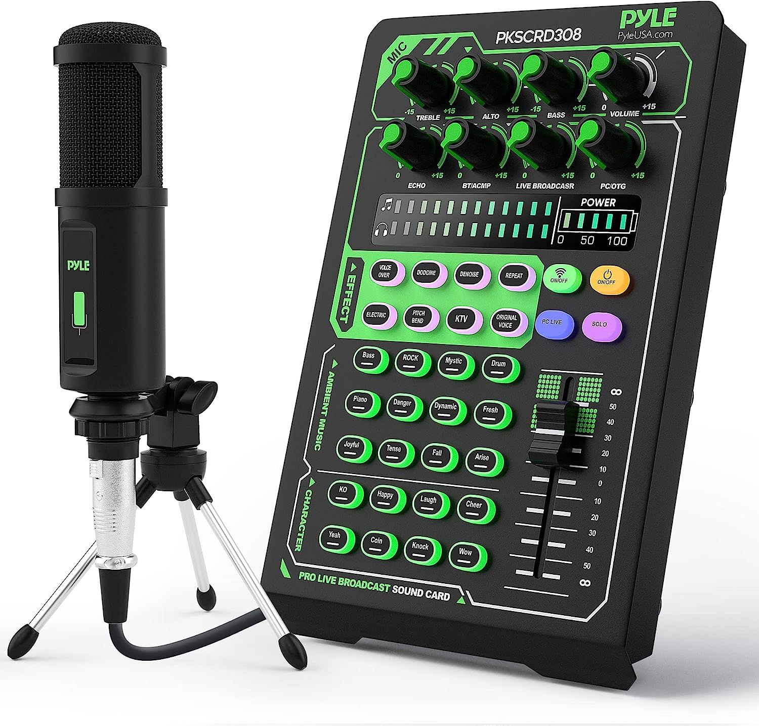 PKSCRD308,　Gaming,　Broadcast　Sounds　w/Microphone　Portable　Ambient　Card　Studio,　for　w/FX,　podcasts　Phone,　Sound　Audio　PC,　Interface　Speakers　Streaming　Pro　Set,　Condenser　mixer　Recording　Live　Bluetooth　Pyle　Soundbars,　DJ　Audio,