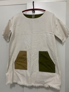 QS-綠白小口袋短洋裝