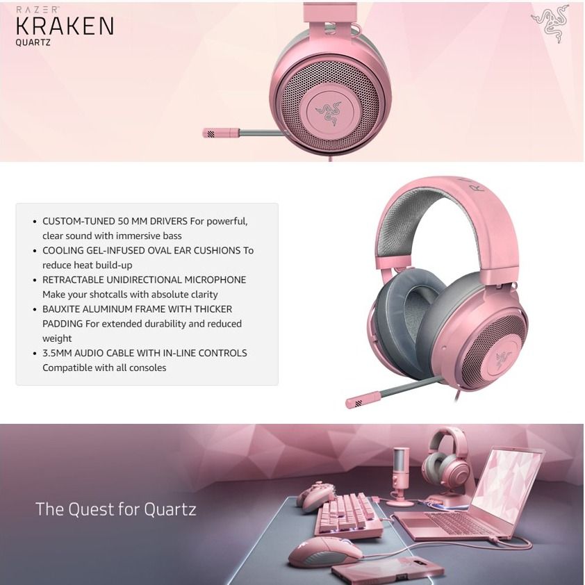 Ready Stock Razer Kraken Quartz Edition Gaming Headset