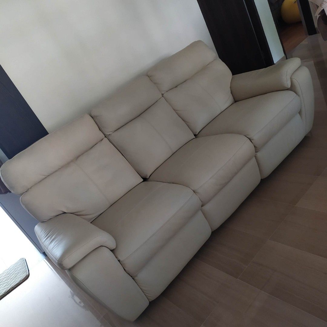 Full Leather Sofa Set with Recliner, Furniture & Home Living, Furniture