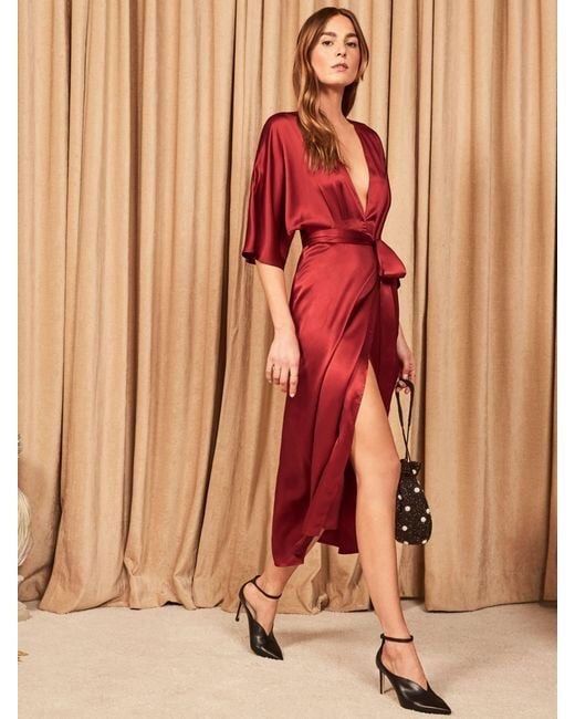 Reformation red clearance silk dress