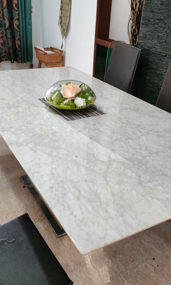 ROZEL WHITE MARBLE DINING TABLE/MEJA MAKAN, Furniture & Home Living