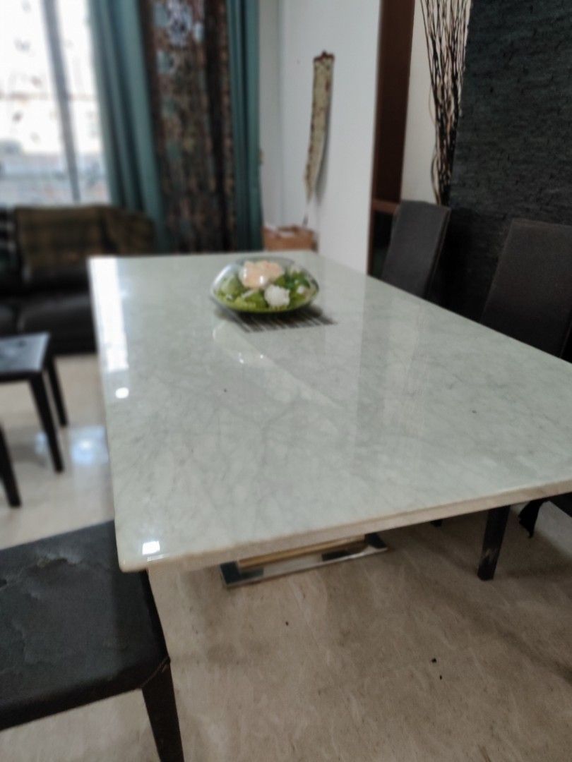 ROZEL WHITE MARBLE DINING TABLE MEJA MAKAN