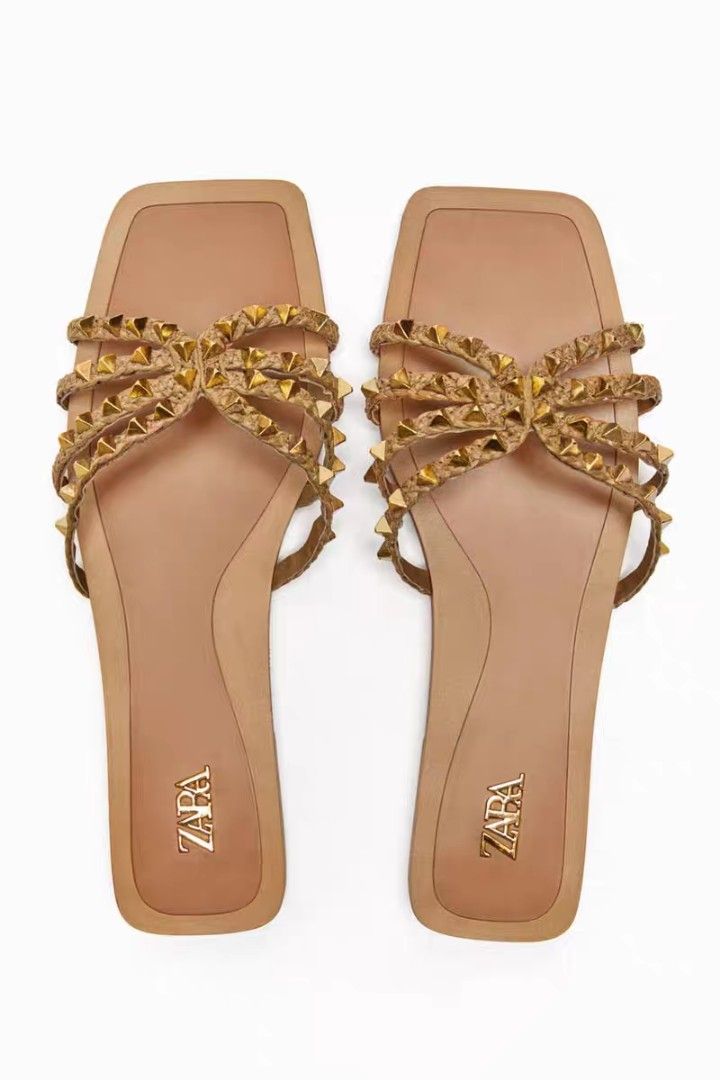 Leather Sandals Zara Studded Flat Sandals Sandal ZARA Studded Flat