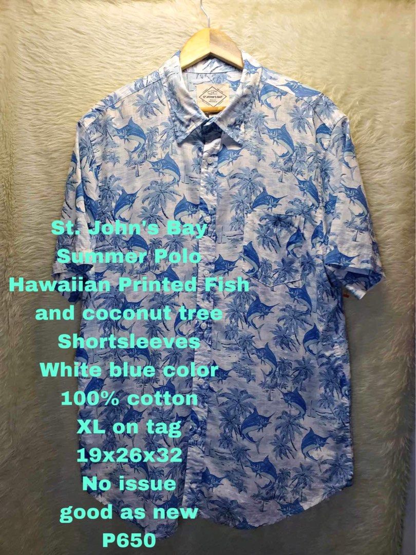 St. John s Bay Summer Polo Hawaiian Printed Fish and coconut tree