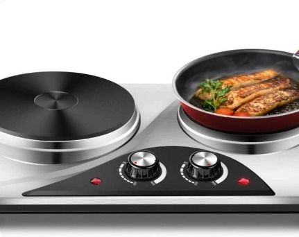 Stockist.SG] CUSIMAX Electric Double Hot Plate for Cooking Portable  Electric Hob, Cooktop Table Top Hob with 2 Cast Iron Portable Hob Rings Electric  Burner with Dual Temperature Control, Stainless Steel, 2500W, TV