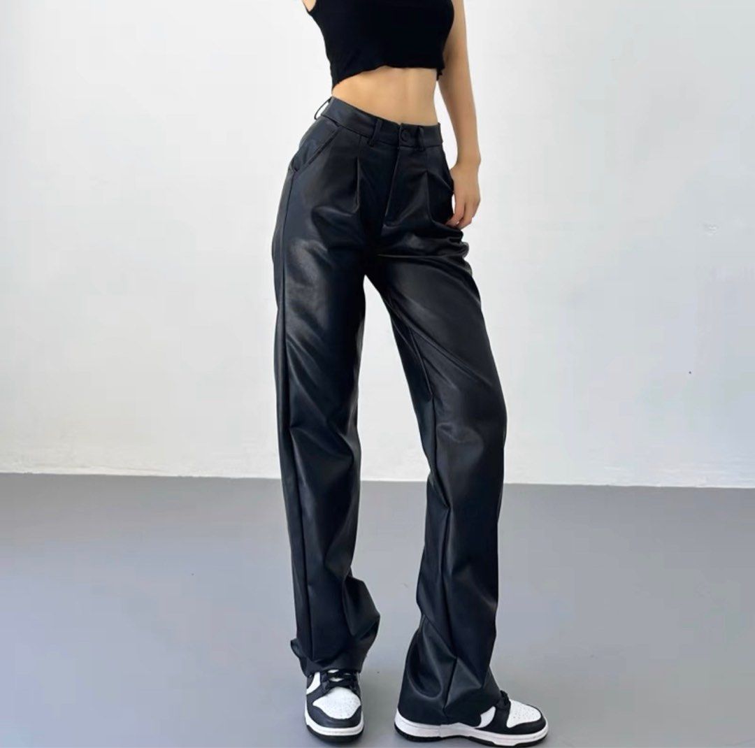 Straight Leg Leather PU Pants