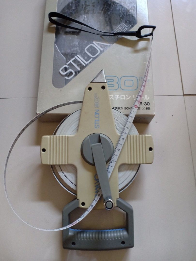 Surveyor 30 Meter Measuring Reel Tape (Category: Construction Tools & Equipment) located in Binangonan. Submitted by stufflikedat (Listing ID 1240438721, Image 2). Description: Yamayo Stilon Reel nylon coated steel surveyor measuring tape 30 meters long, multi layered materials for durability from Yamayo Measuring Tools Company, Japan made in like new condition with original box for 750 Add for shipping.