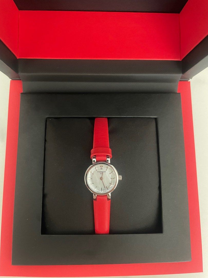 Tissot lovely silver red dial leather strap woman watch