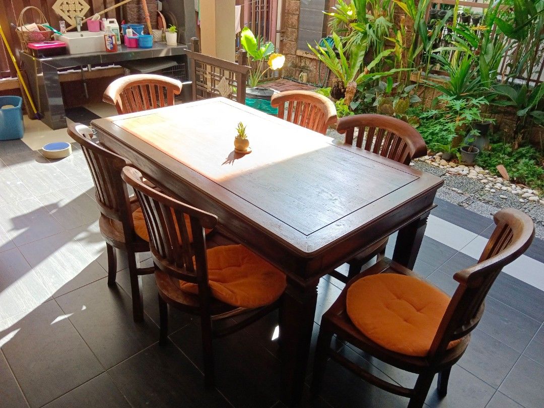 vintage authentic Balinese Teak wood Dining Table and 6 teak wood