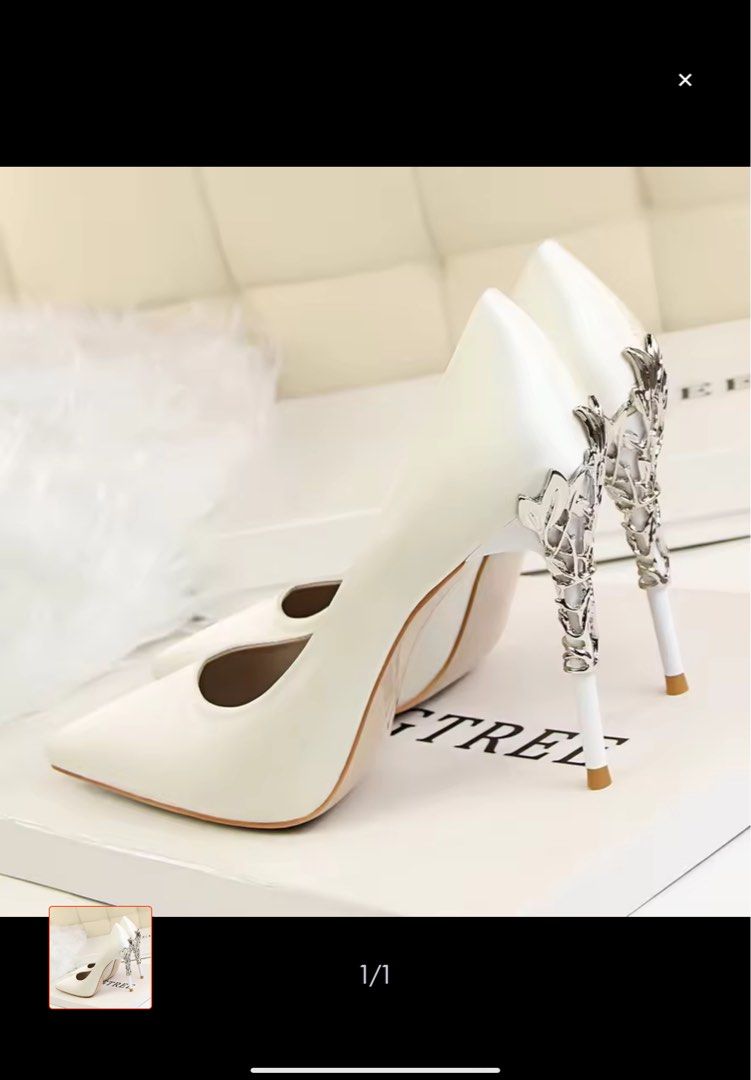 White high heels with autumn satin Women s Fashion Footwear
