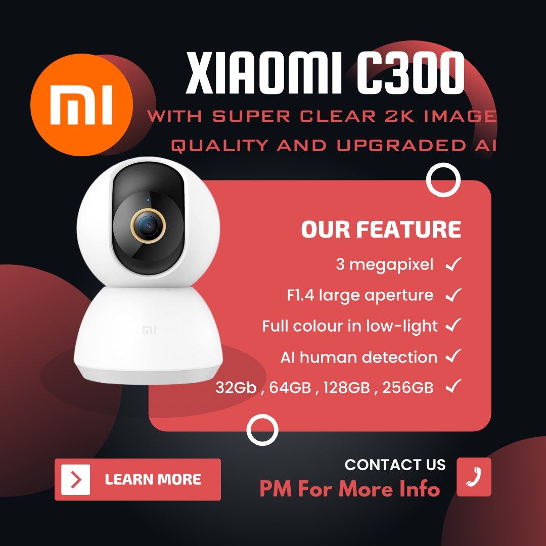 Xiaomi Smart Camera C300, 2K Clarity, 360° Vision, AI Human Detection, F1.4  Large Aperture and 6P Lens, Enhanced Color Night Vision in Low Light, Full  Encryption for Privacy Protection, White : Electronics 