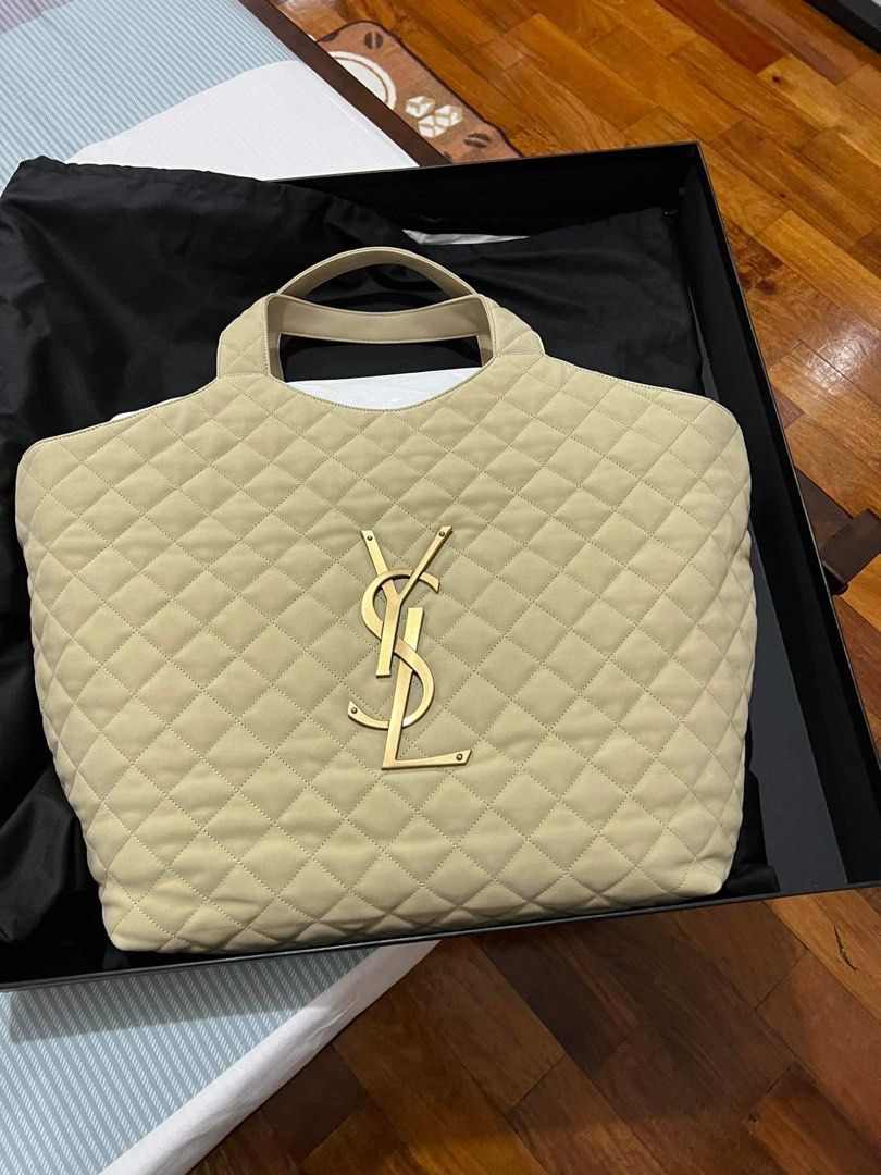 Saint Laurent Icare Maxi Shopping Bag In Quilted Nubuck Suede in Natural