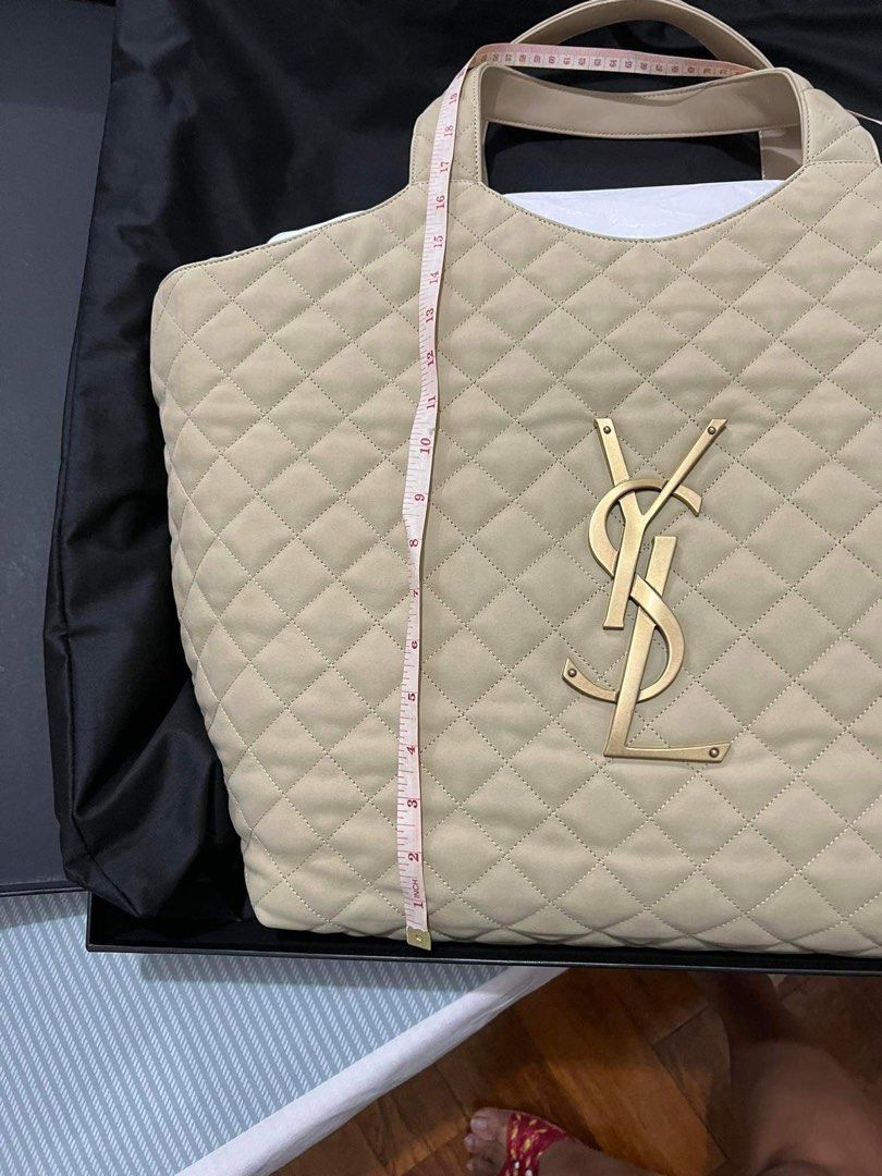 Saint Laurent Icare Maxi Shopping Bag Quilted Nubuck Suede Beige