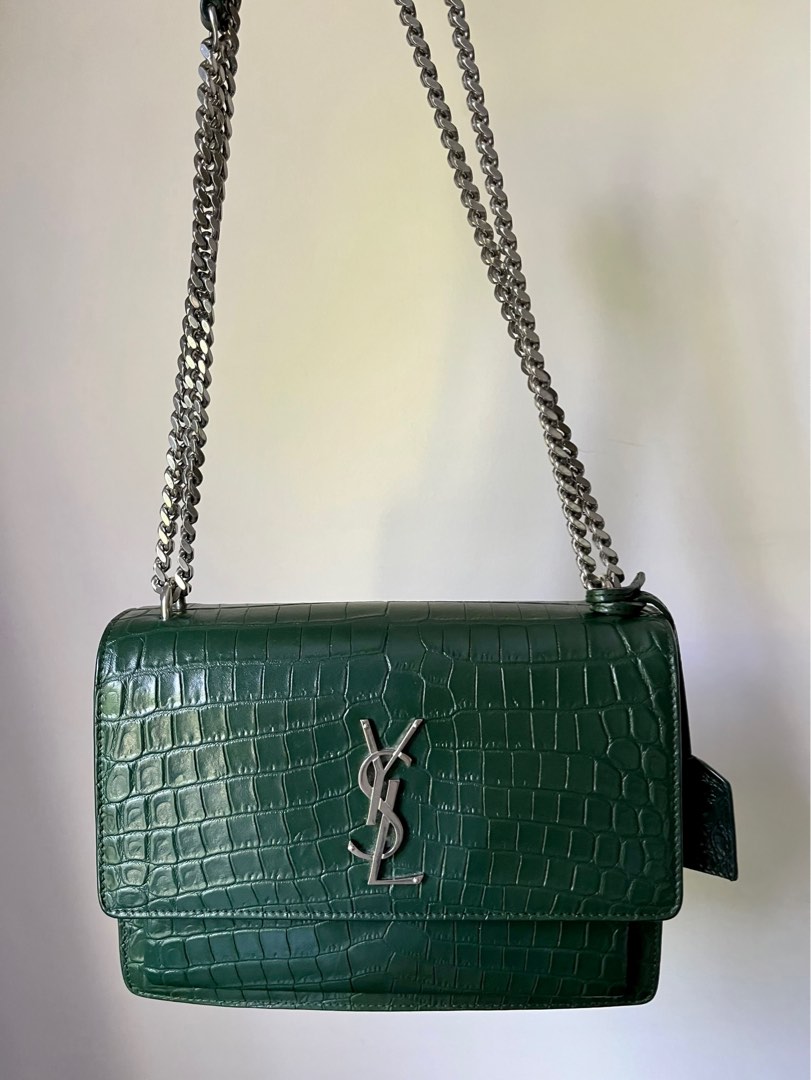 Ysl Medium Croc Embossed Sunset In Matte Green, Luxury, Bags & Wallets On  Carousell