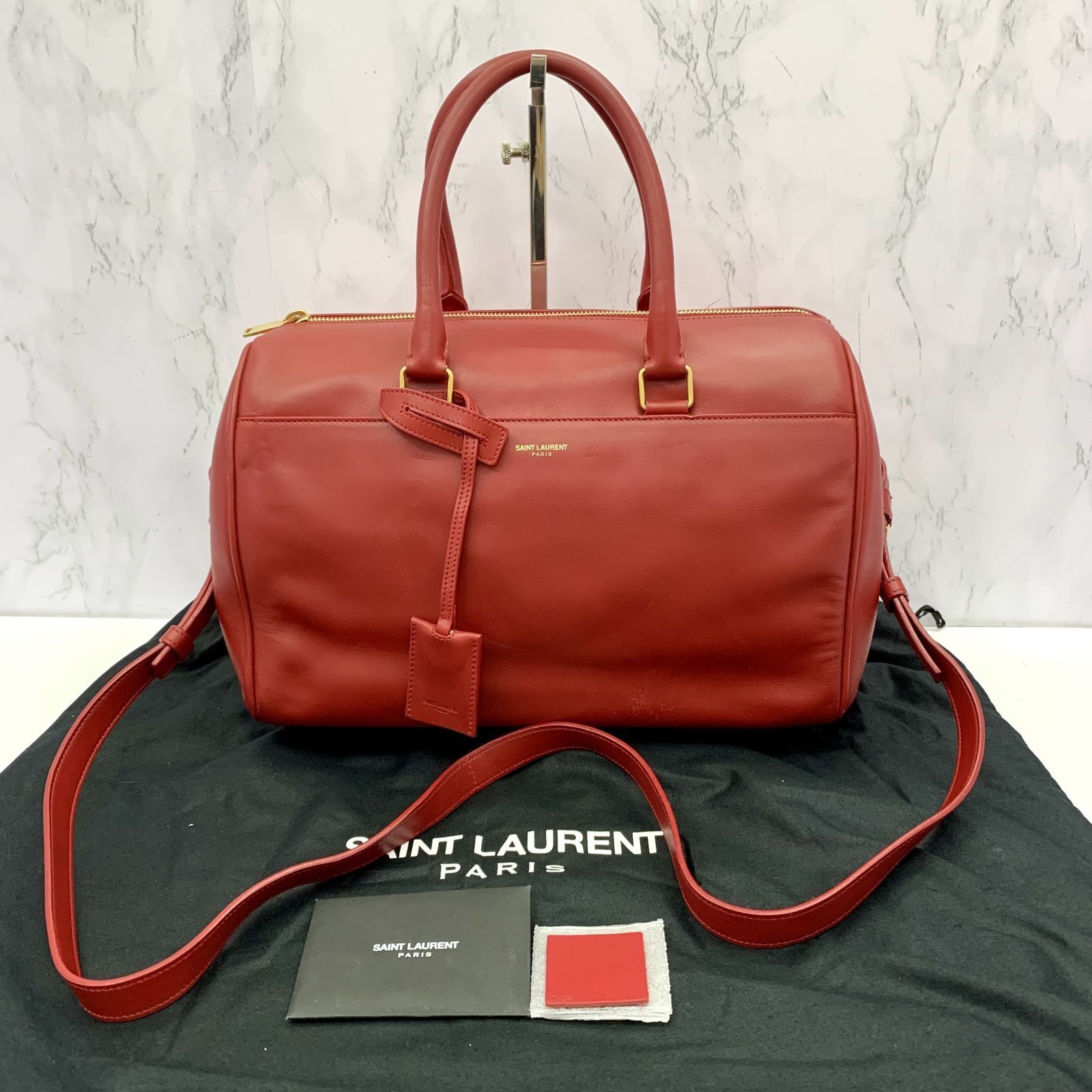 YVES SAINT LAURENT 322049 RED DUFFLE BOSTON 2WAY SHOULDER BAG 