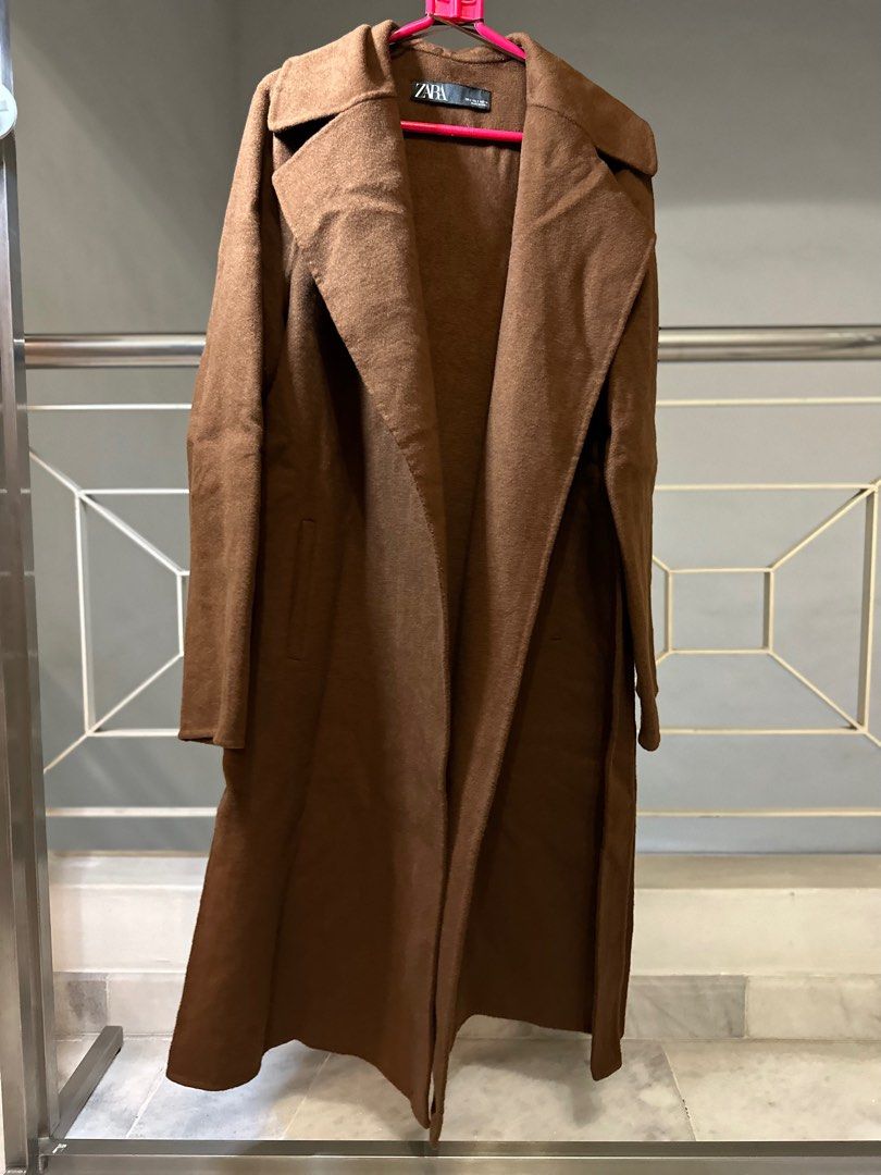 Zara Wool Blend Long Coat Brown