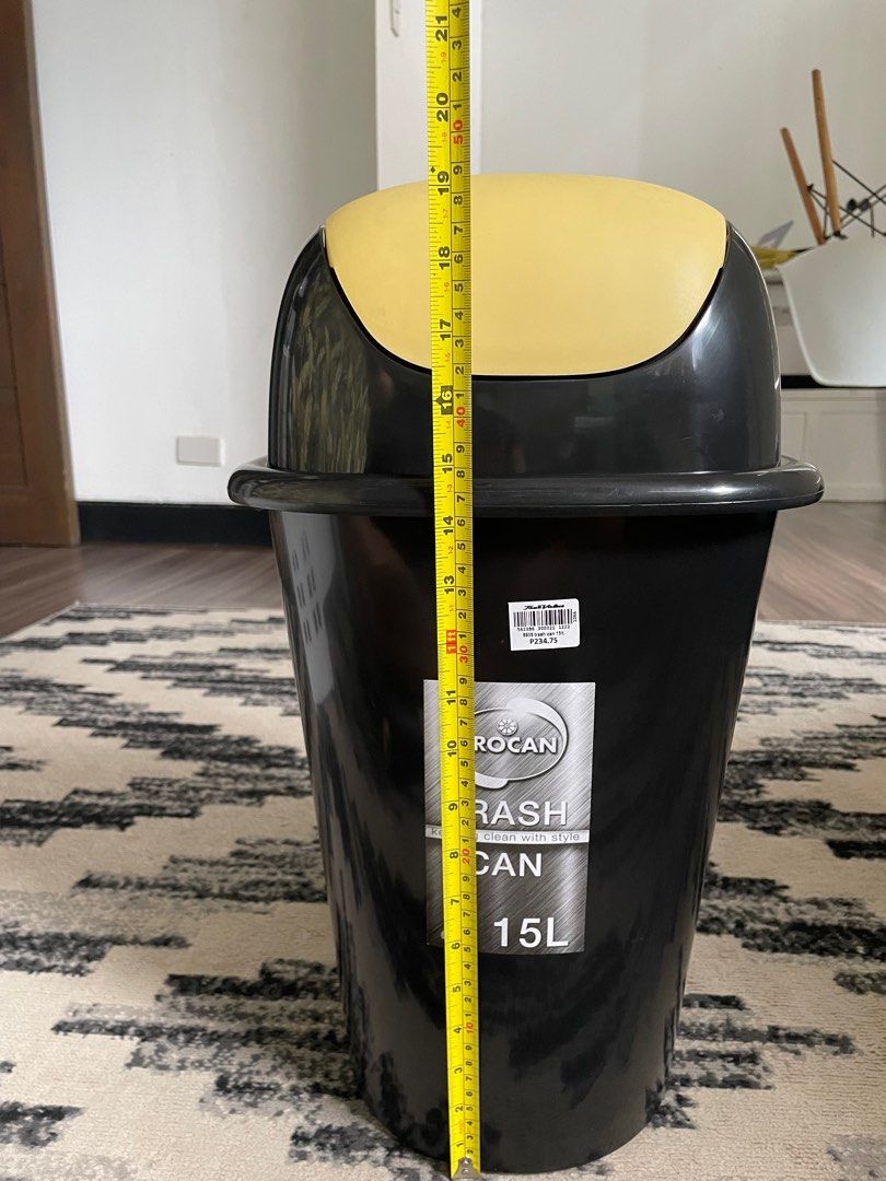15L plastic trash can Orocan Black garbage waste bin, Furniture & Home