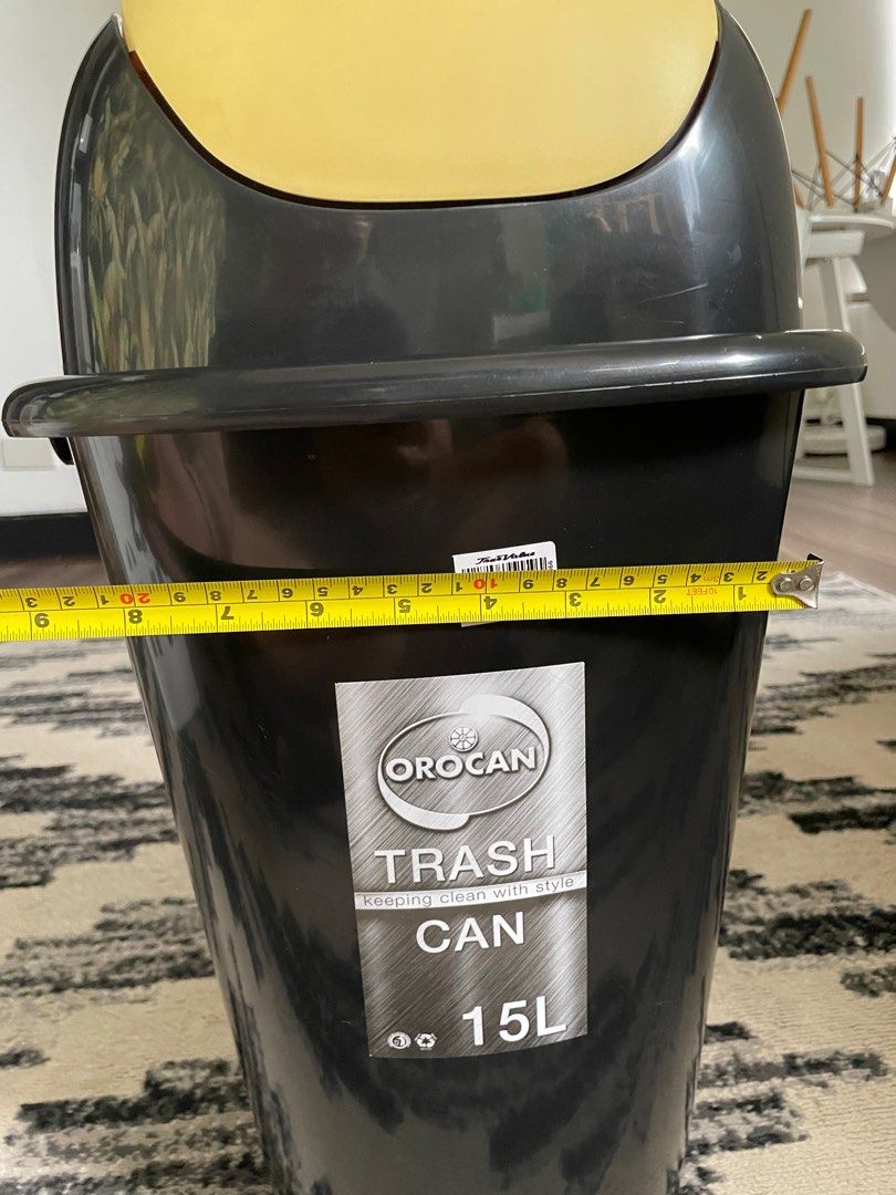 15L plastic trash can Orocan Black garbage waste bin, Furniture & Home