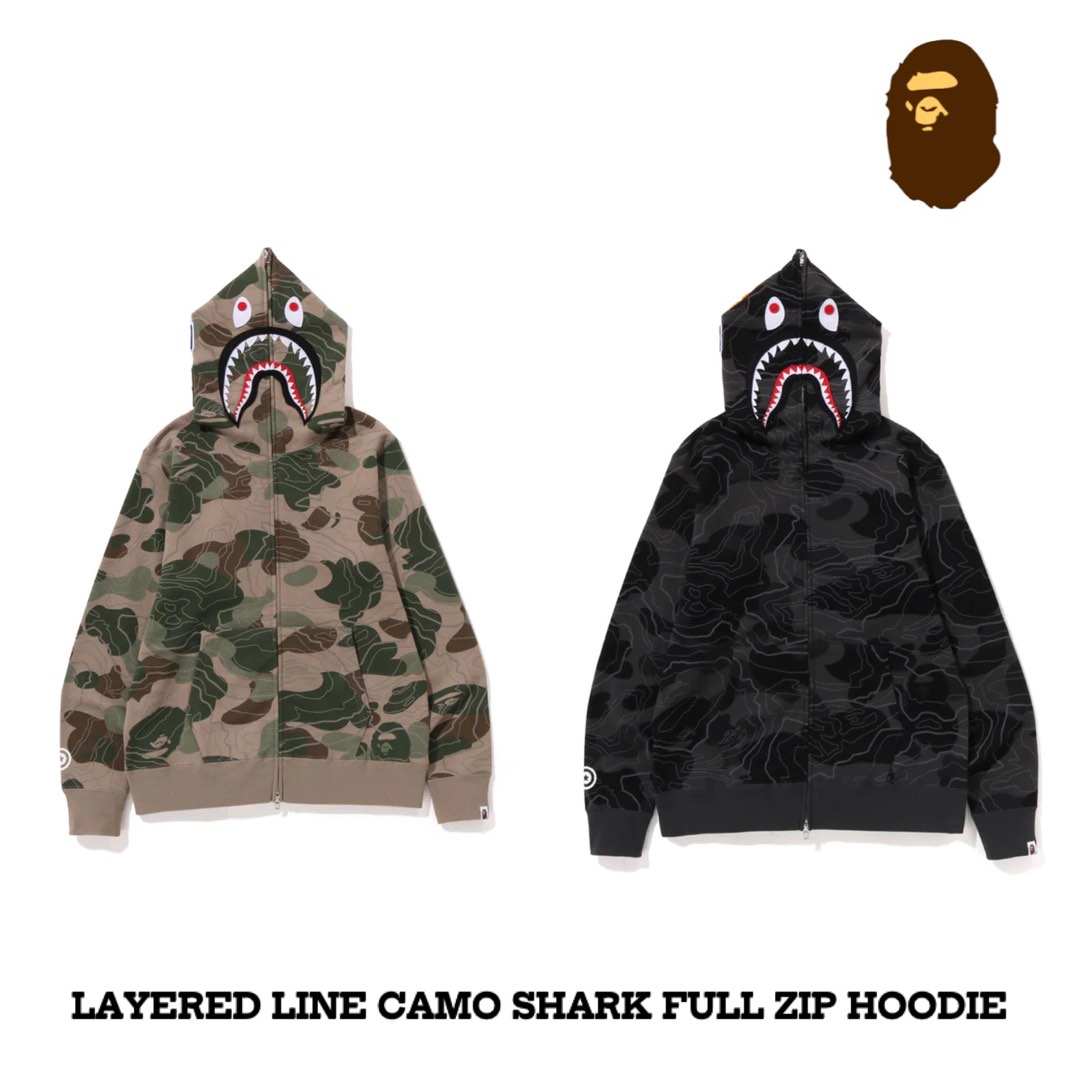 A BATHING APE LAYERED LINE CAMO SHARK FULL ZIP HOODIE