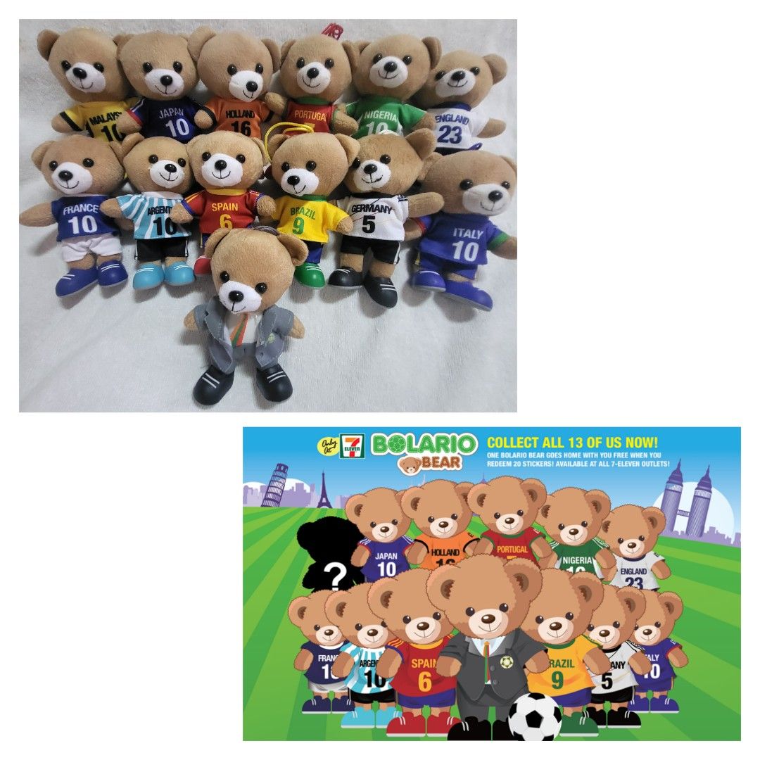 Authentic Rare 7 Eleven 7 11 2014 Fifa World Cup Football Bolario Teddy Bear Plush Soft Toy Complete Set of 13