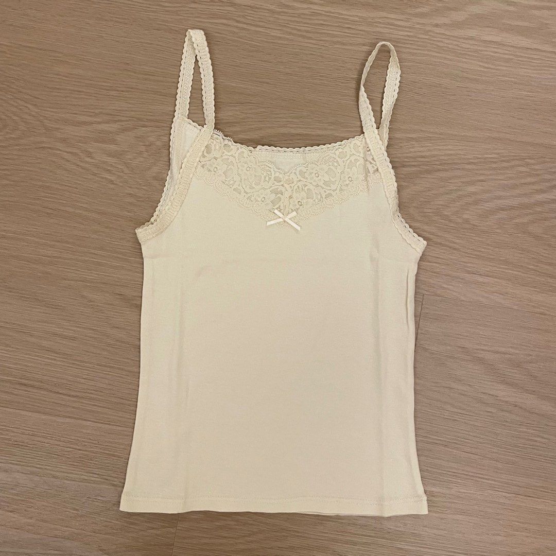 BRANDY MELVILLE WHITE tank top with lace around neckline £5.00 - PicClick UK