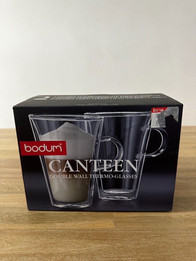 Bodum Canteen Glass Mug, Double-Wall Insulated Glass, Clear, 13.5 Ounce, (2  Glasses)