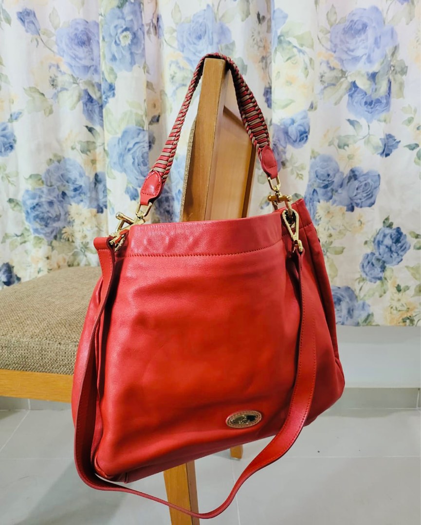 Bonia, Bags, Bonia Brick Red Quilted Leather Tote Purse