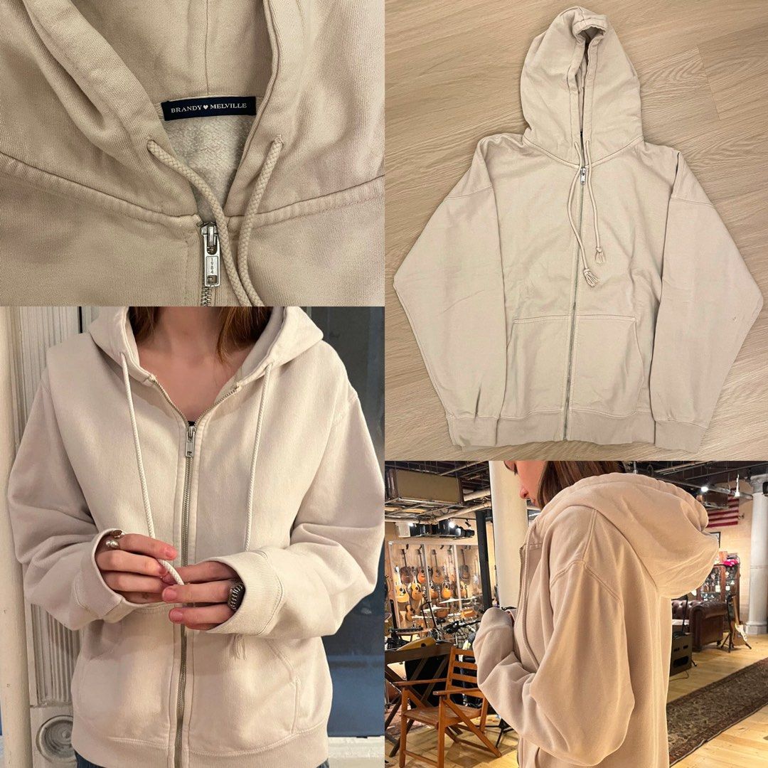 ✦ BRANDY MELVILLE OVERSIZED BEIGE NUDE CHRISTY ZIPUP HOODIE ✦, Women's  Fashion, Coats, Jackets and Outerwear on Carousell