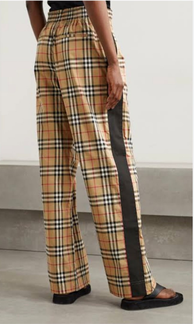 plaid check trousers with black side trim, Women's Fashion, Bottoms, Other Bottoms on Carousell