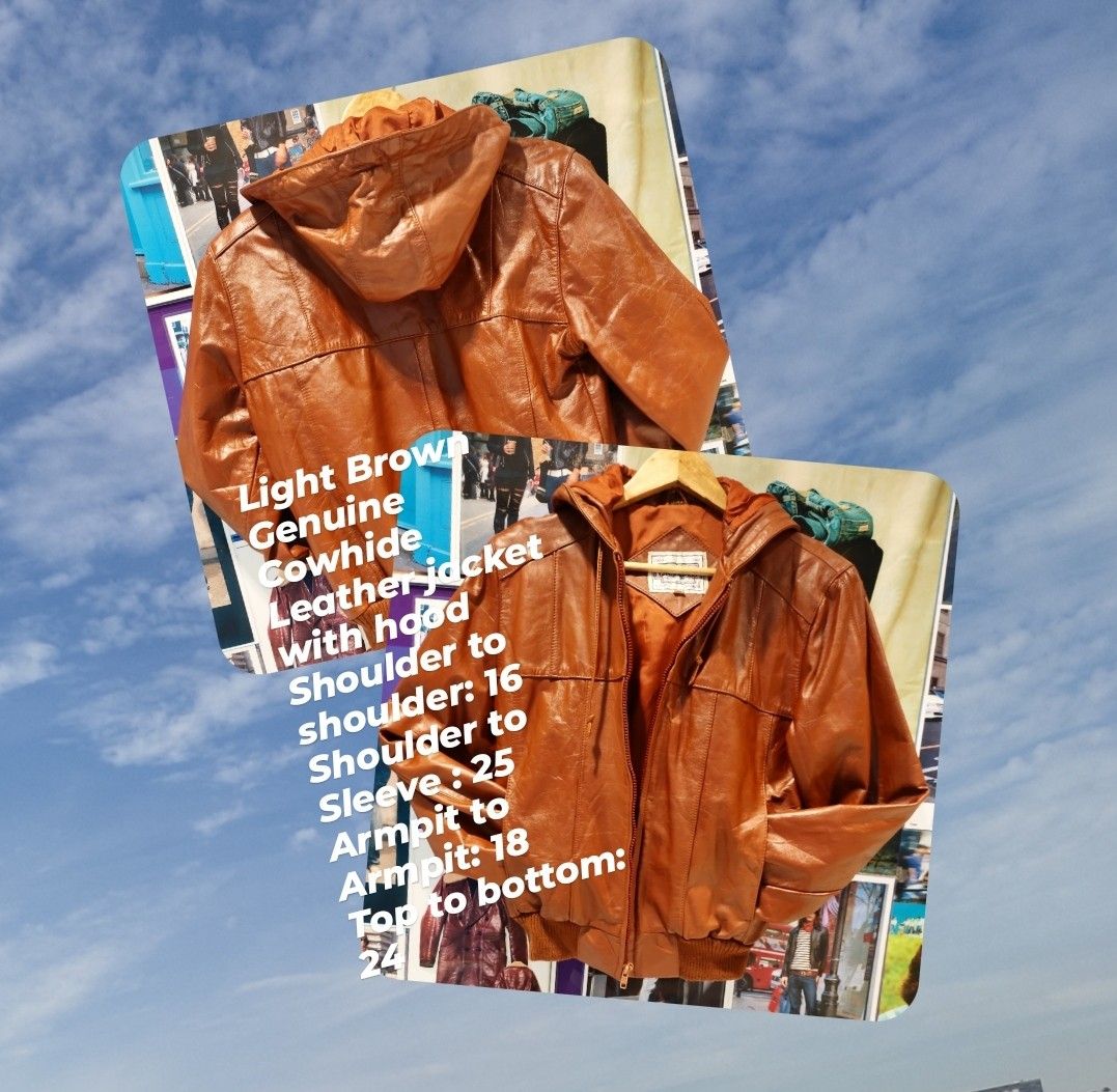 Caramel brown Genuine Cowhide leather jacket with hood Women s