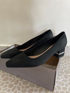Charles and Keith Pointed Black Covered Heels Pumps